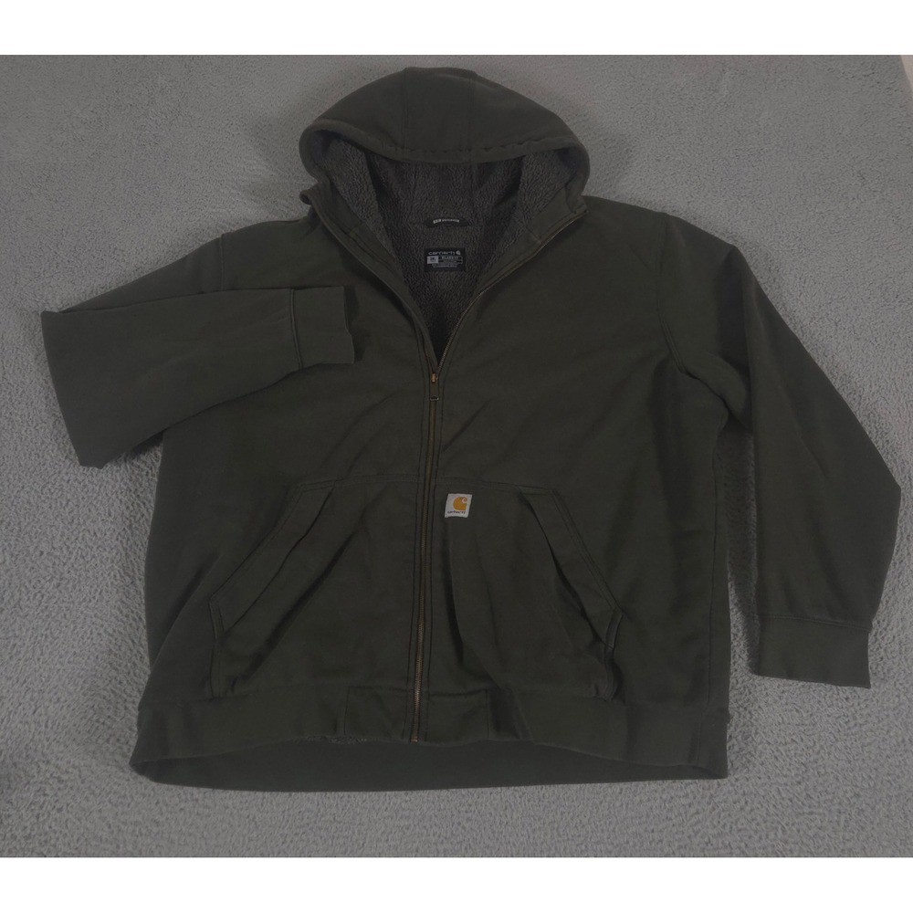 Carhartt Sweatshirt Mens 3XL Tall Green Rain Defender Rockland Sherpa-Lined‎ Zip